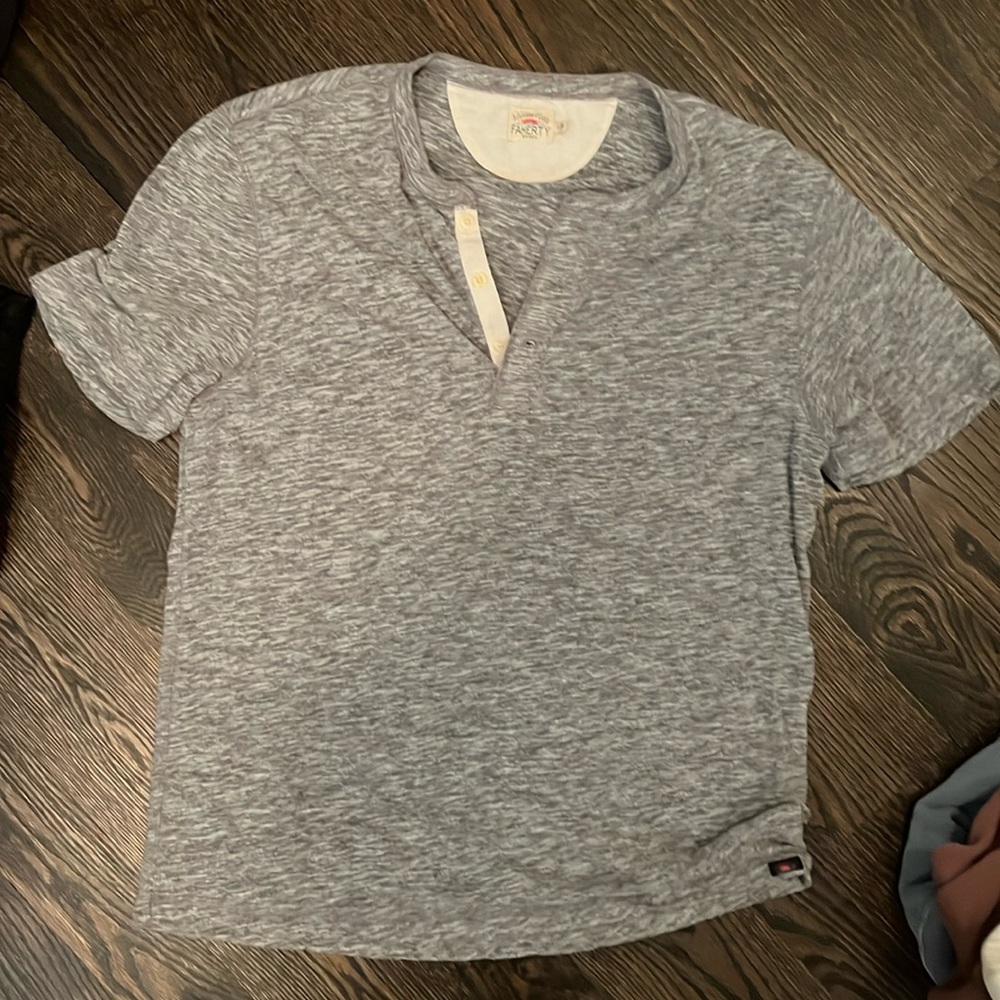Short Sleeve Heathered Cotton Blend Henley